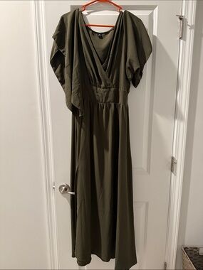 SHEIN Olive Green Wrap Maxi Dress